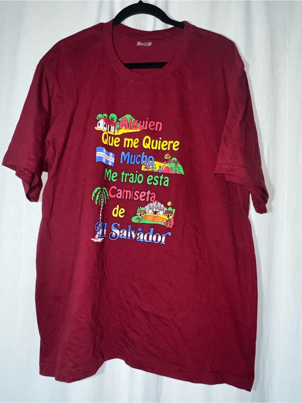 Maroon Short Sleeve Tee with Colorful El Salvador Graphic